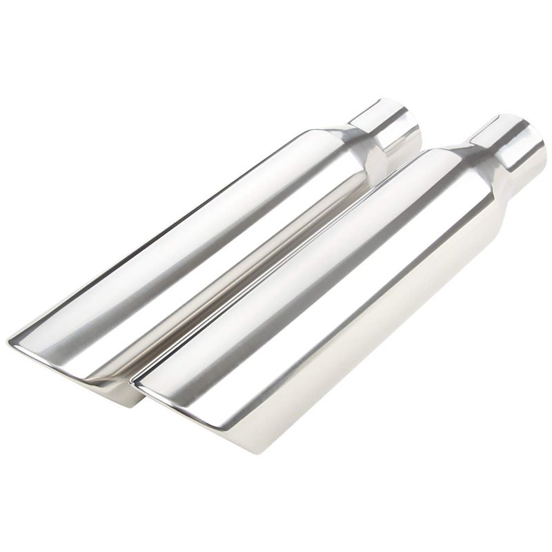LCGP 2 Pcs 2.5" Inlet Exhaust Tips,2.5" Inlet x 4" Outlet x 17" Overall Length, Weld On, Polished, Universal Stainless Steel Diesel Exhaust Tailpipe - Image 1